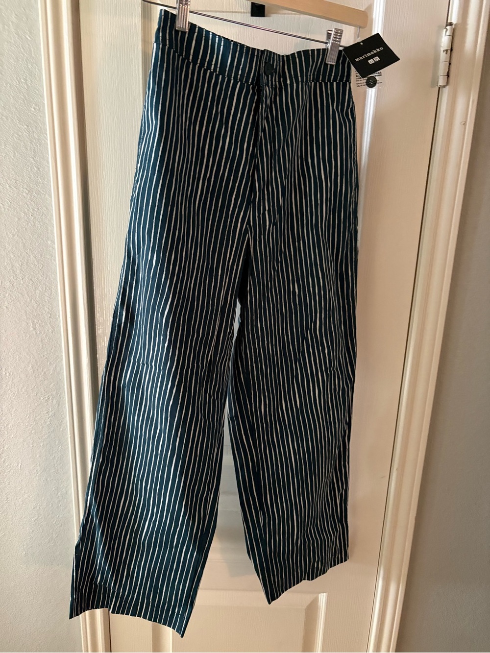 Uniqlo x Marimekko Green and White Vertical Stripe Wide-Leg Pants Size M NWT